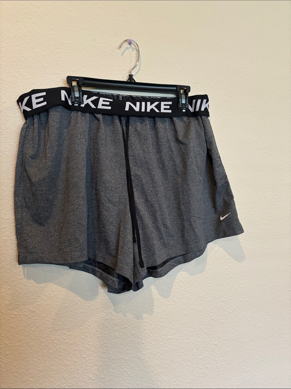NWT 1X Nike Charcoal Athletic Shorts with Black Logo fold over Waistband